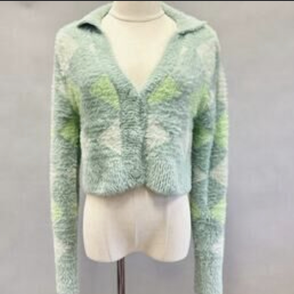 Cotton On Mint and White Fuzzy‎ Cardigan